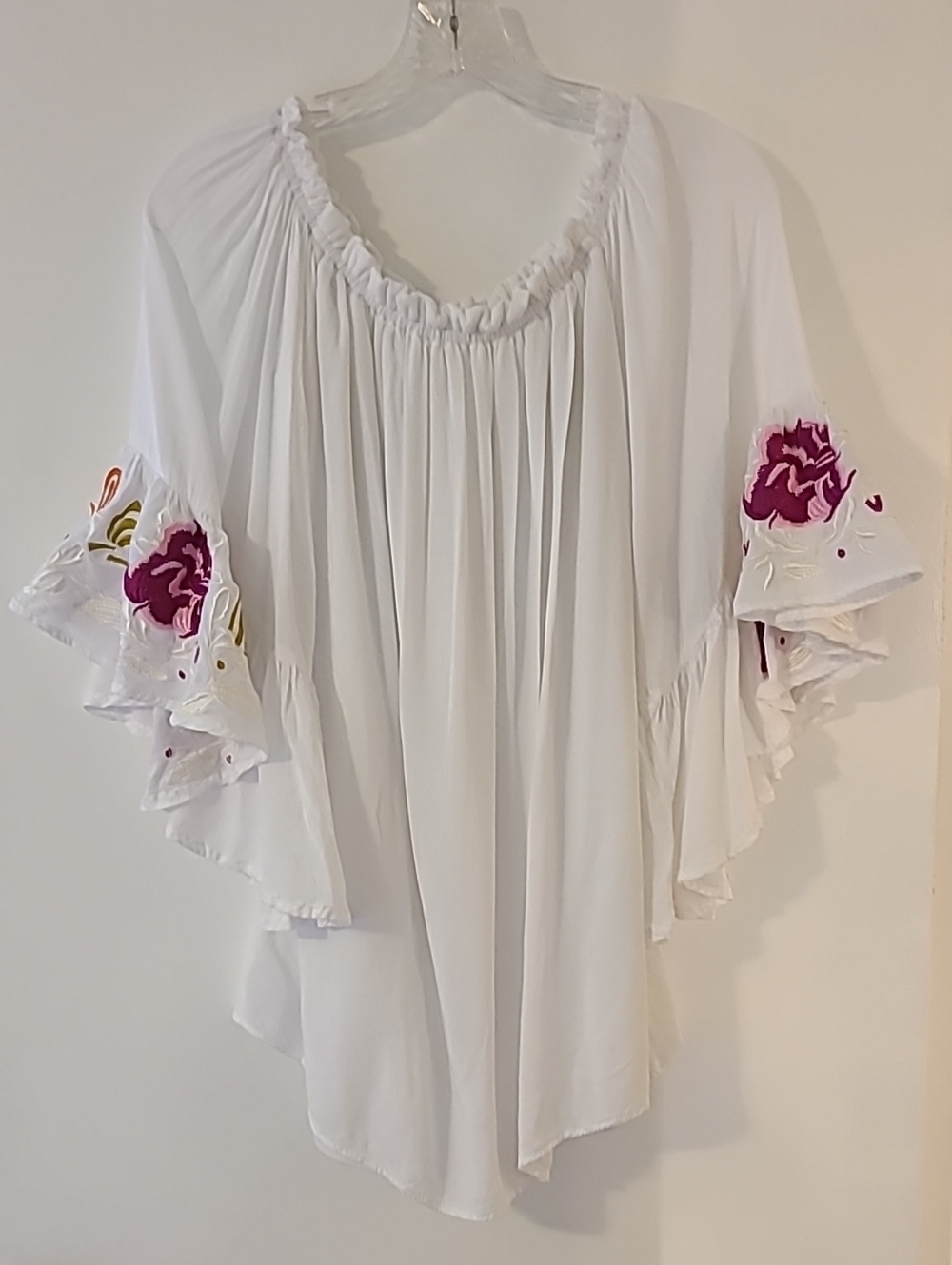Hot & Delicious Off-The-Shoulder Festival Peasant Top Embroidered Bell Sleeves